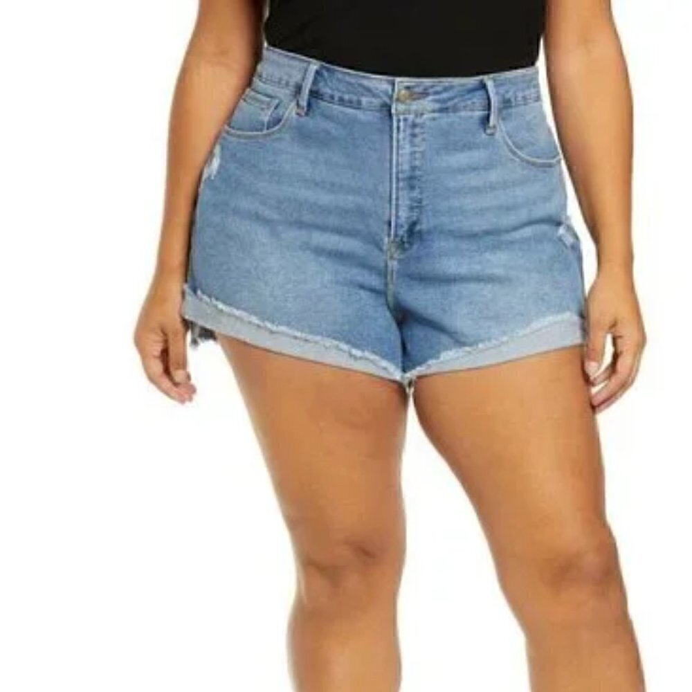 Women's High Waist Cuffed Distressed Denim Shorts